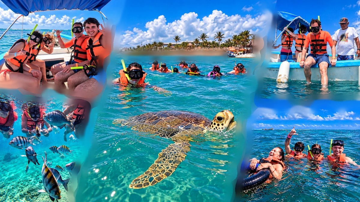 Turtle, snorkeling in a life jacket and reaching Yal-Kú Lagoon by sea